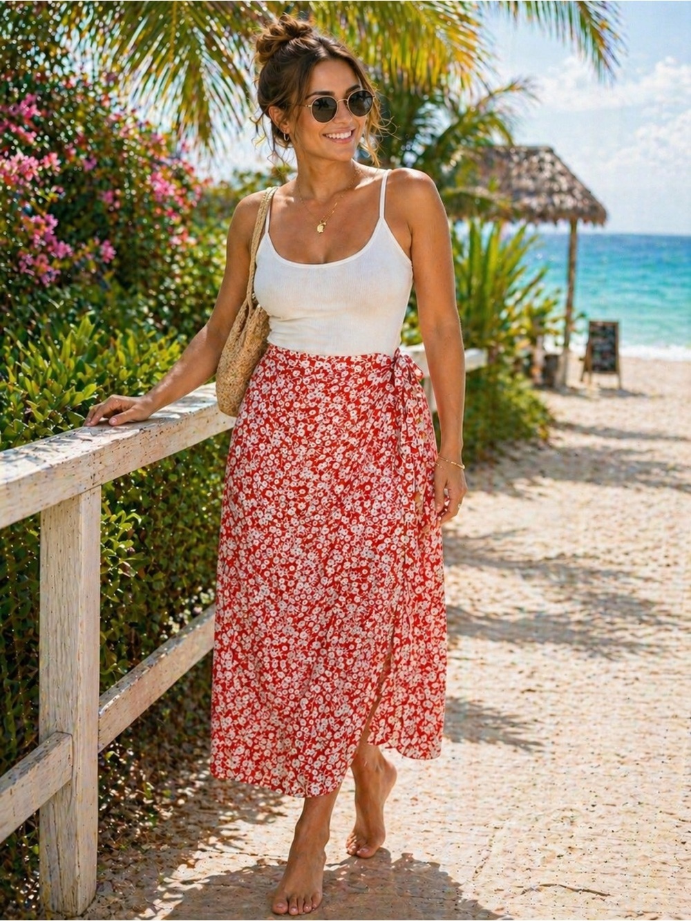 Lost + Wander Anthropologie Floral Orange Wrap Maxi Skirt - Women's Small